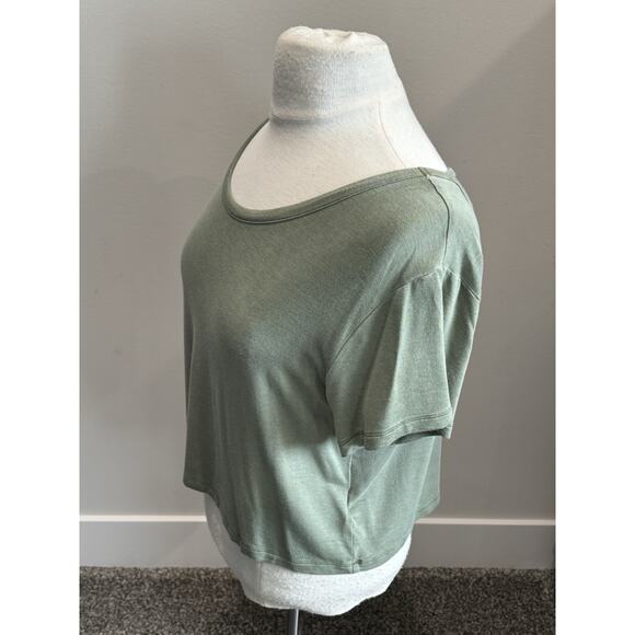 American Eagle Soft & Sexy Green Crop Tee Top Open Criss Cross Strap Back Medium - Picture 9 of 10